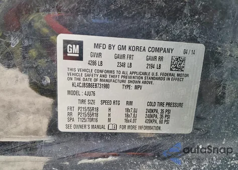 2014 Buick Encore Convenience z USA, uszkodzony, nr VIN KL4CJBSB6EB731980